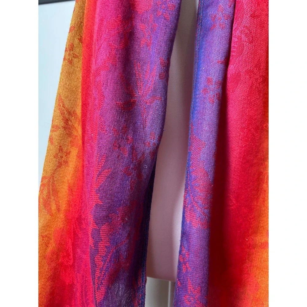 Rainbow Floral Jacquard Shawl Vibrant Fringe Wrap Scarf Festival Hippie Boho‎